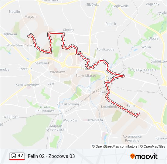 47 bus Line Map