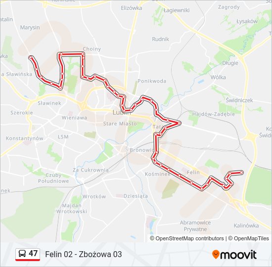 47 bus Line Map