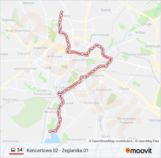 34 bus Line Map