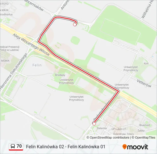Автобус 70: карта маршрута