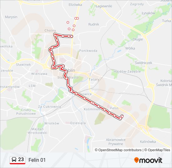 Mapa linii autobus 23