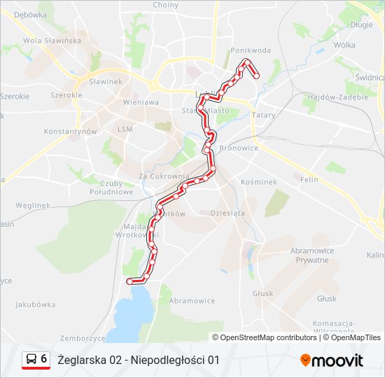 Mapa linii autobus 6