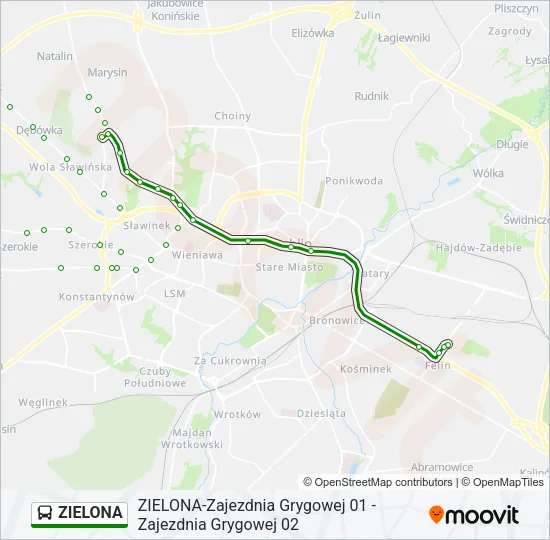 Автобус ZIELONA: карта маршрута