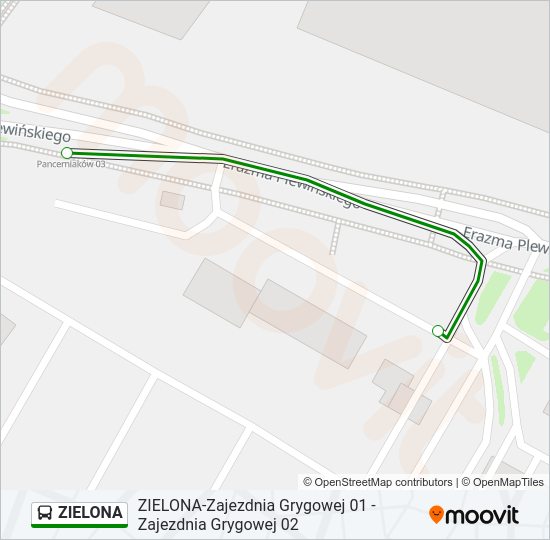 Mapa linii autobus ZIELONA