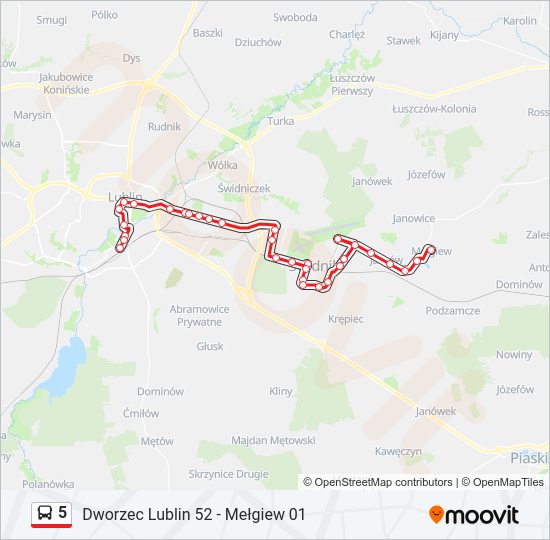 Mapa linii autobus 5