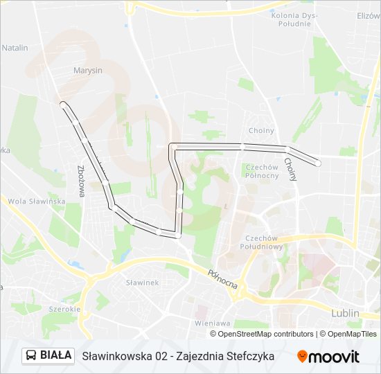 Mapa linii autobus BIAŁA