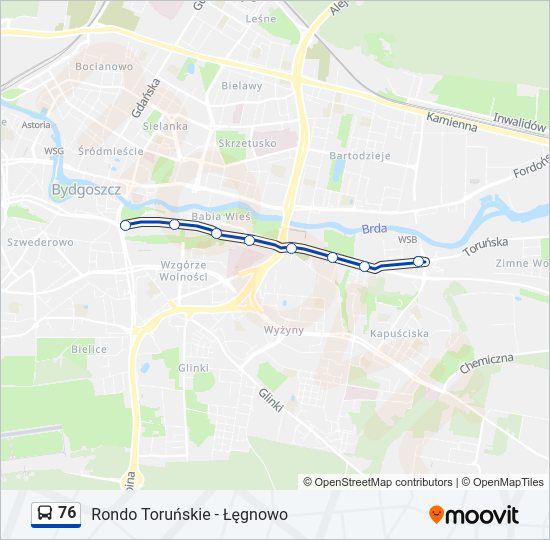 Mapa linii autobus 76