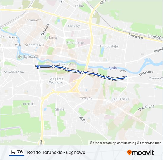 Mapa linii autobus 76