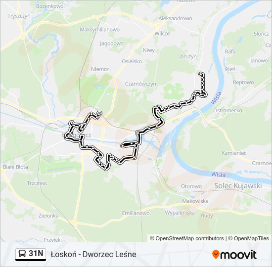 Mapa linii autobus 31N