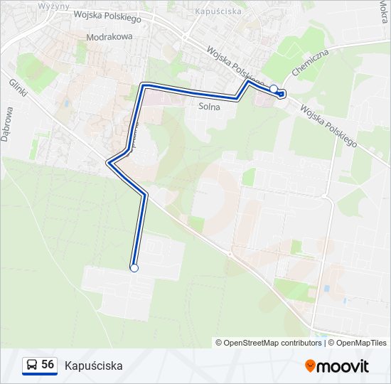 Mapa linii autobus 56