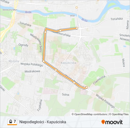 Mapa linii tramwaj 7