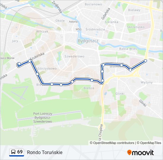 Mapa linii autobus 69