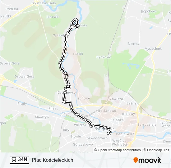 34N Bus Line Map