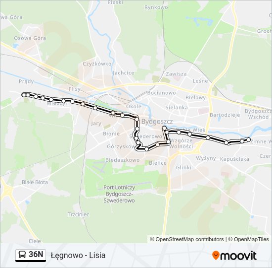 36N bus Line Map