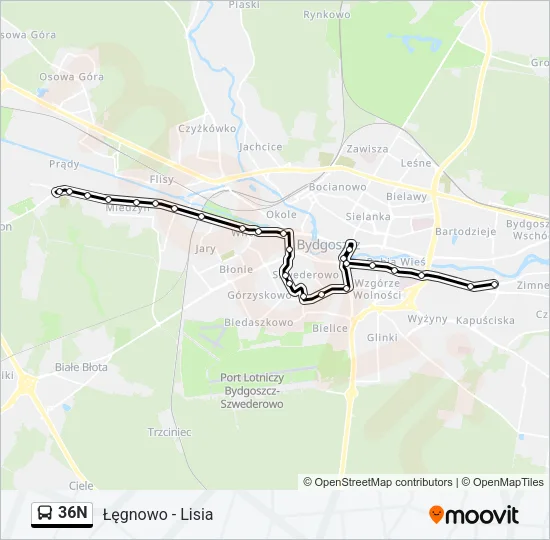 36N Bus Line Map