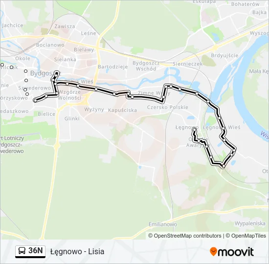 36N Bus Line Map