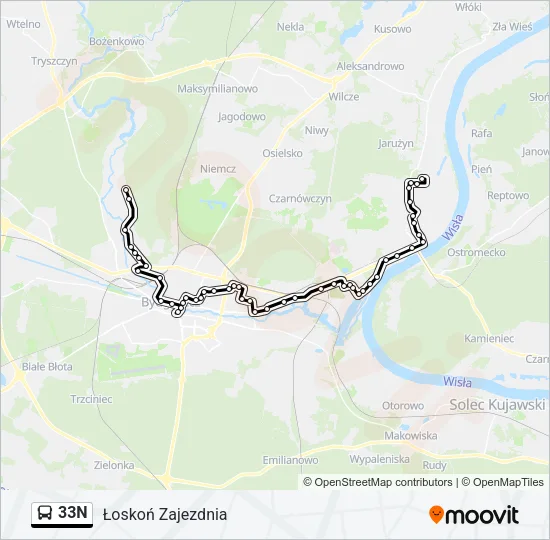 Автобус 33N: карта маршрута
