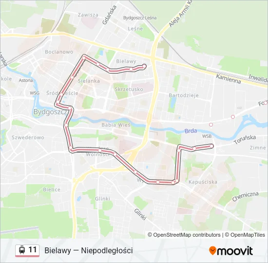 Трамвай 11: карта маршрута