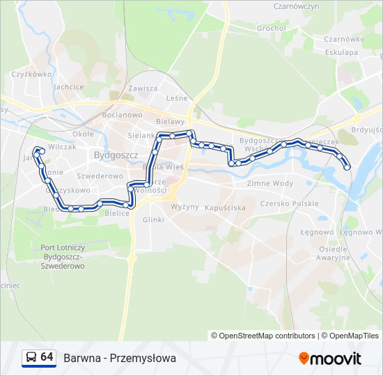 Mapa linii autobus 64