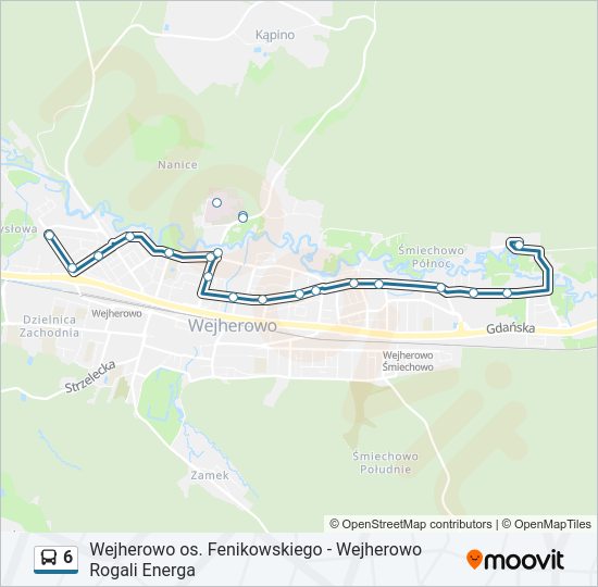 Mapa linii autobus 6