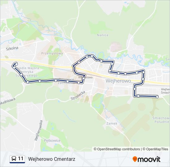 Mapa linii autobus 11