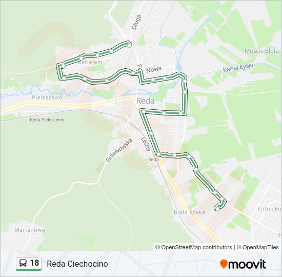 Mapa linii autobus 18