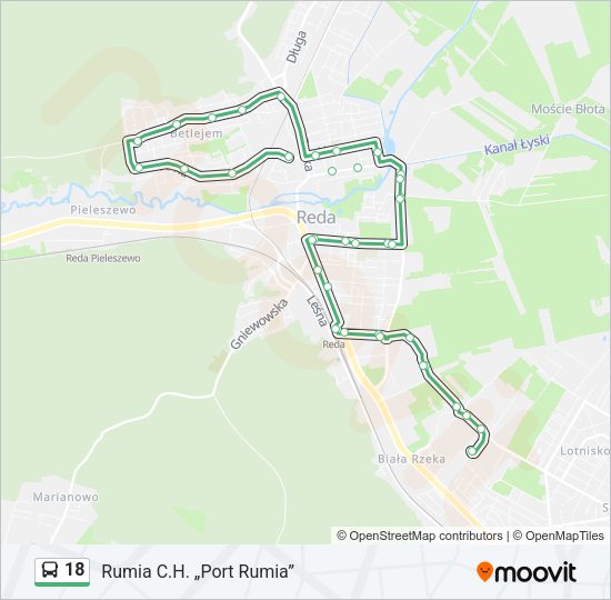 Mapa linii autobus 18