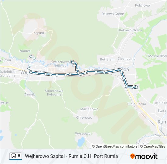 Mapa linii autobus 8