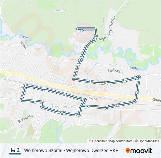 Mapa linii autobus 2