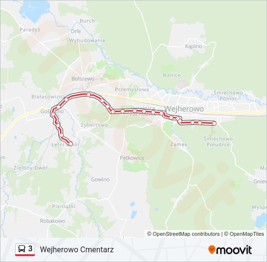 Mapa linii autobus 3