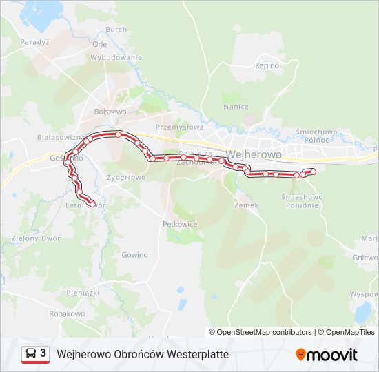 Mapa linii autobus 3