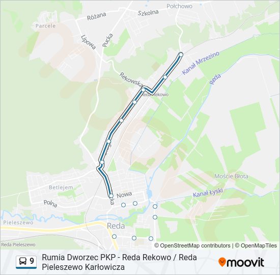 Mapa linii autobus 9