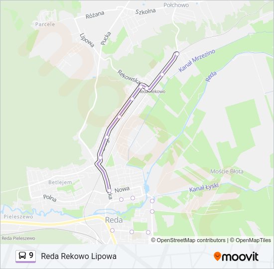 Mapa linii autobus 9