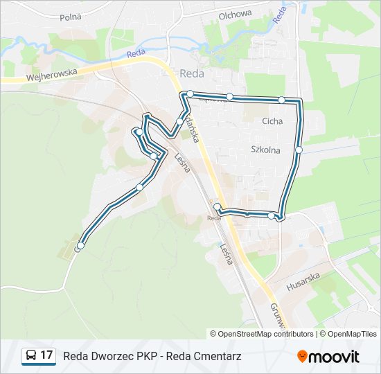 Mapa linii autobus 17