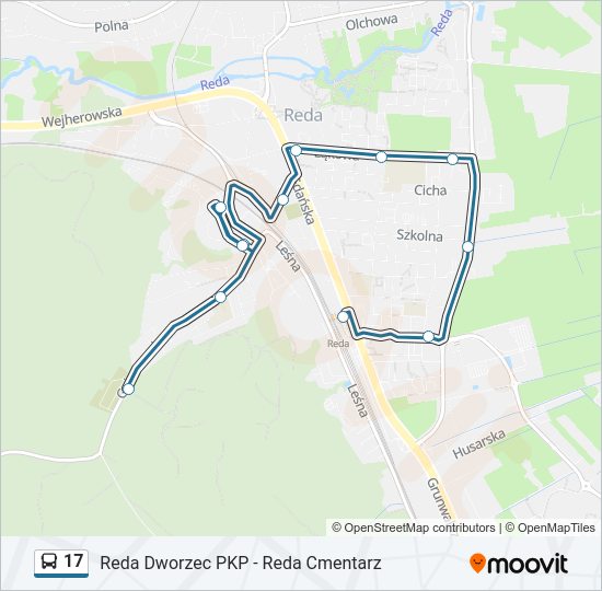 Mapa linii autobus 17