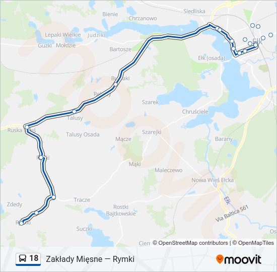 Mapa linii autobus 18