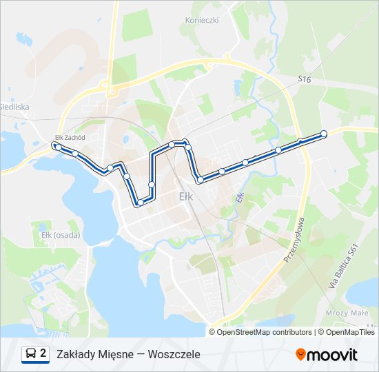 Mapa linii autobus 2