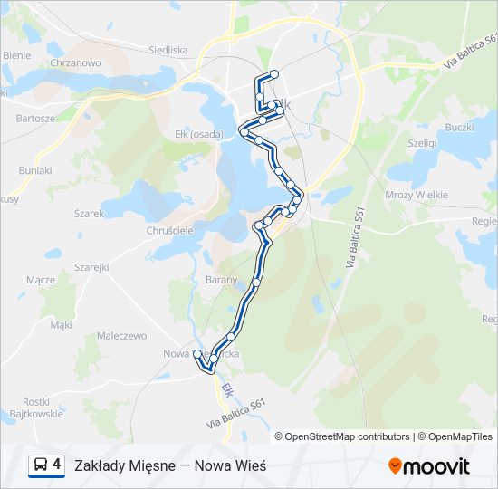 Mapa linii autobus 4