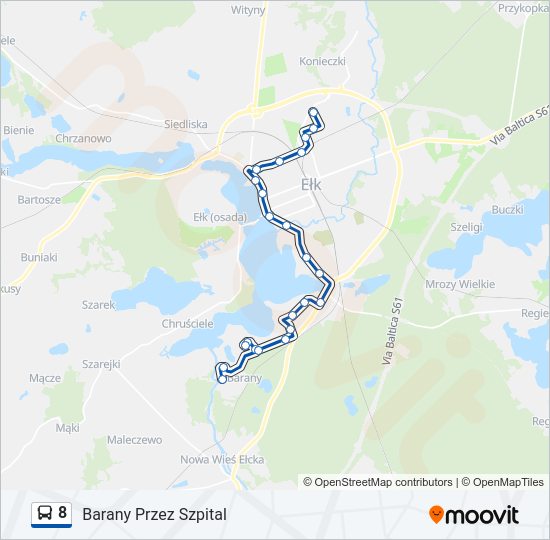 Mapa linii autobus 8