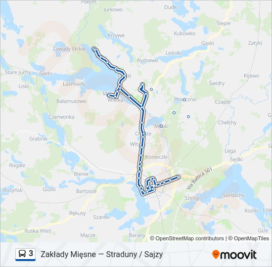 Mapa linii autobus 3