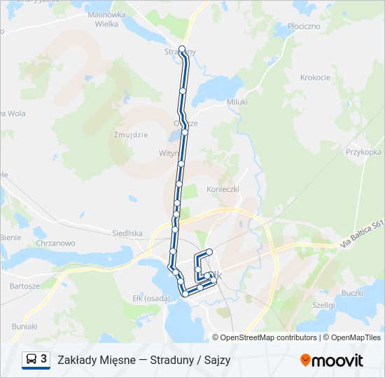 Mapa linii autobus 3