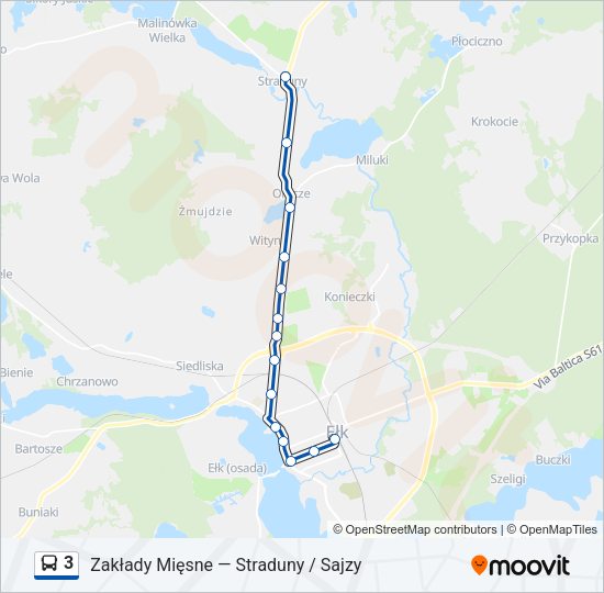 Mapa linii autobus 3