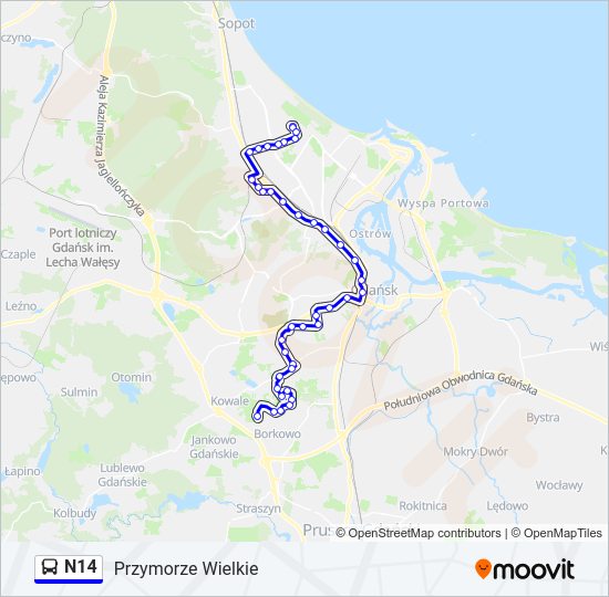 N14 bus Line Map