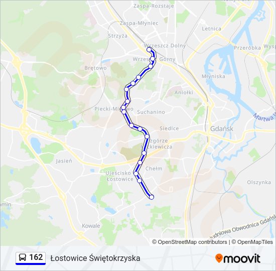 Mapa linii autobus 162