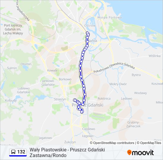 Mapa linii autobus 132