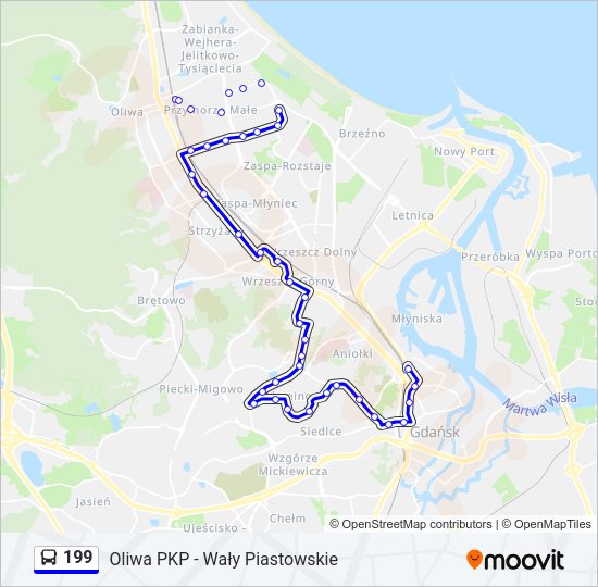 Mapa linii autobus 199