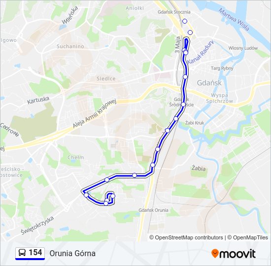 154 bus Line Map