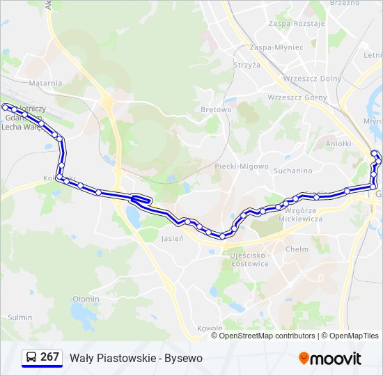 Mapa linii autobus 267