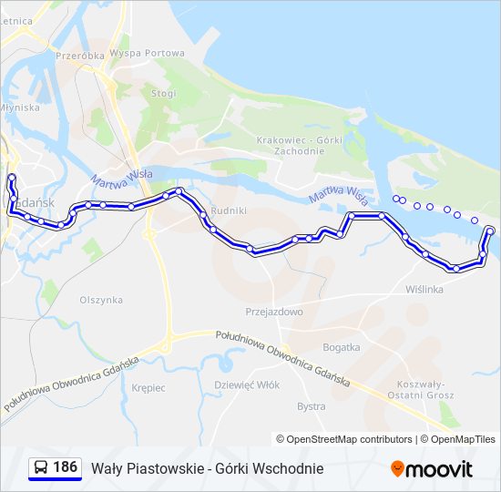 Mapa linii autobus 186