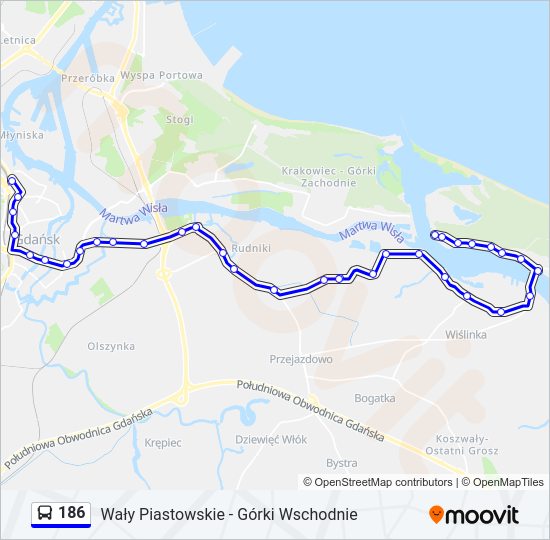 Mapa linii autobus 186